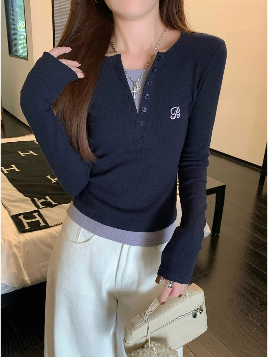 レイヤードバイカラーリブログTシャツ