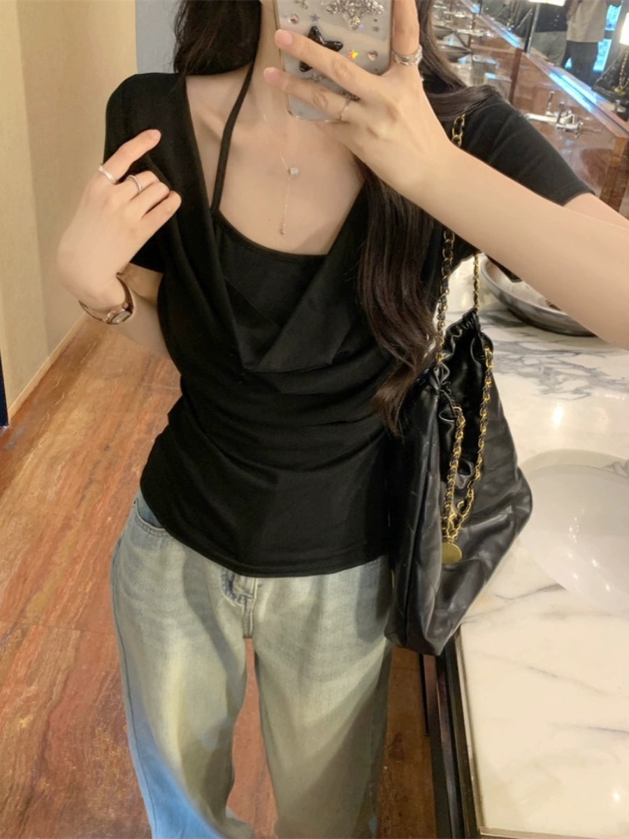 ホルターネックワンショルダーTシャツ