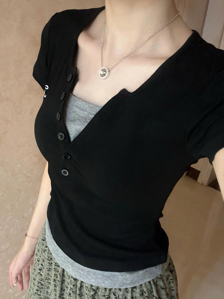 フェイクツーピースワンポイントTシャツ