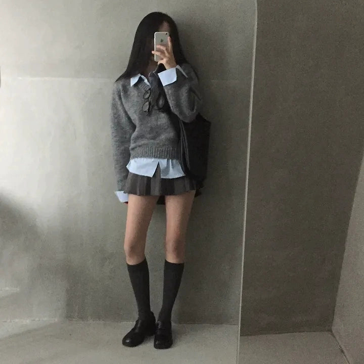 シャツドッキングボタンニット