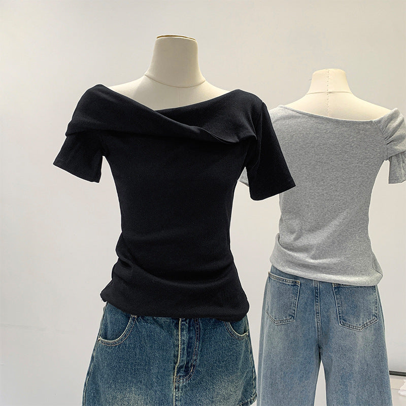 アシンメトリードレープネックTシャツ