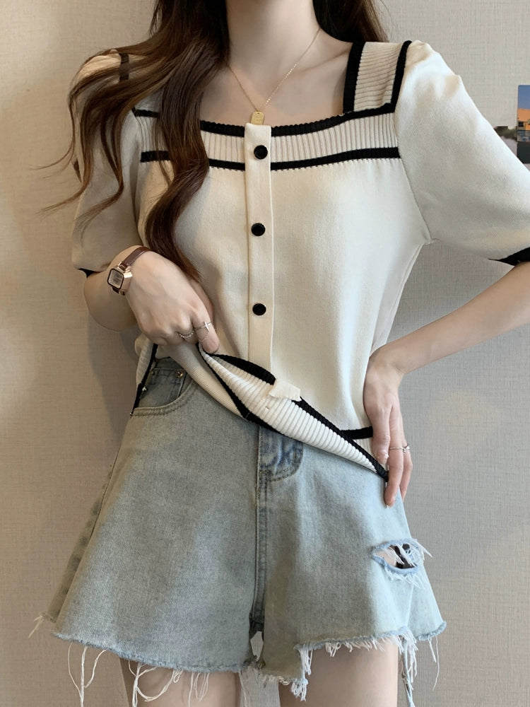 バイカラーリブデザインニット