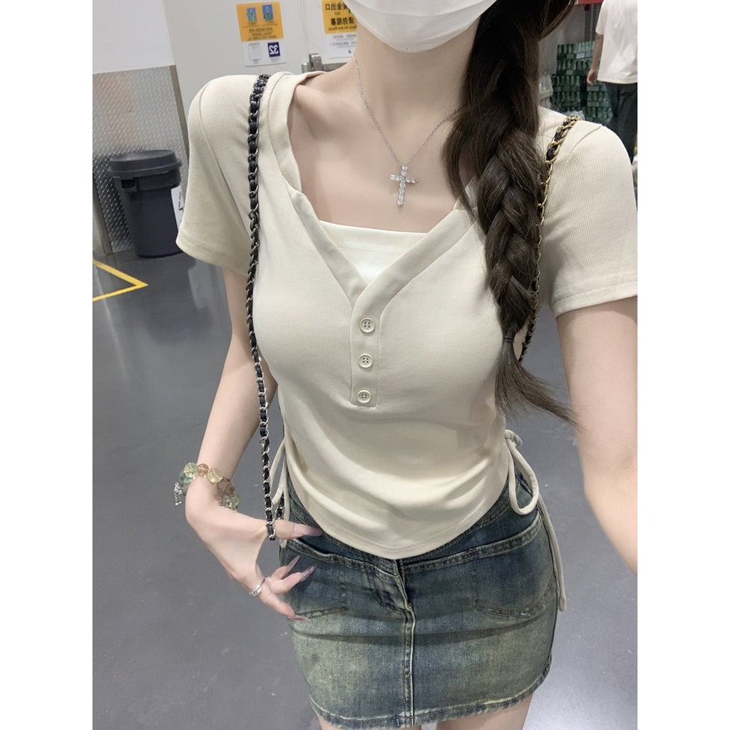 サイドギャザーレイヤードTシャツ