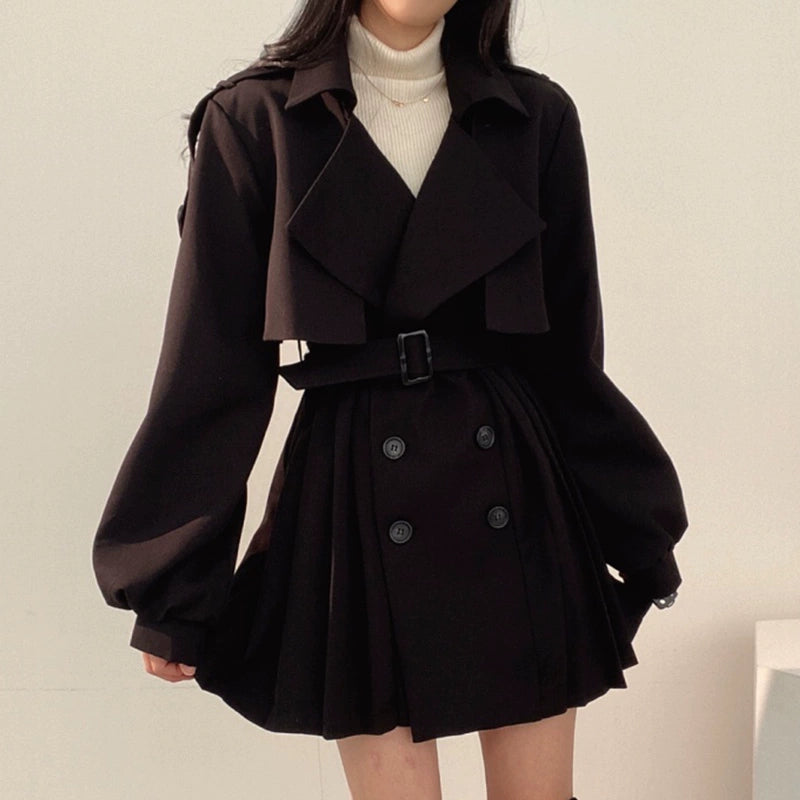 ウエストベルトトレンチライクプリーツワンピース