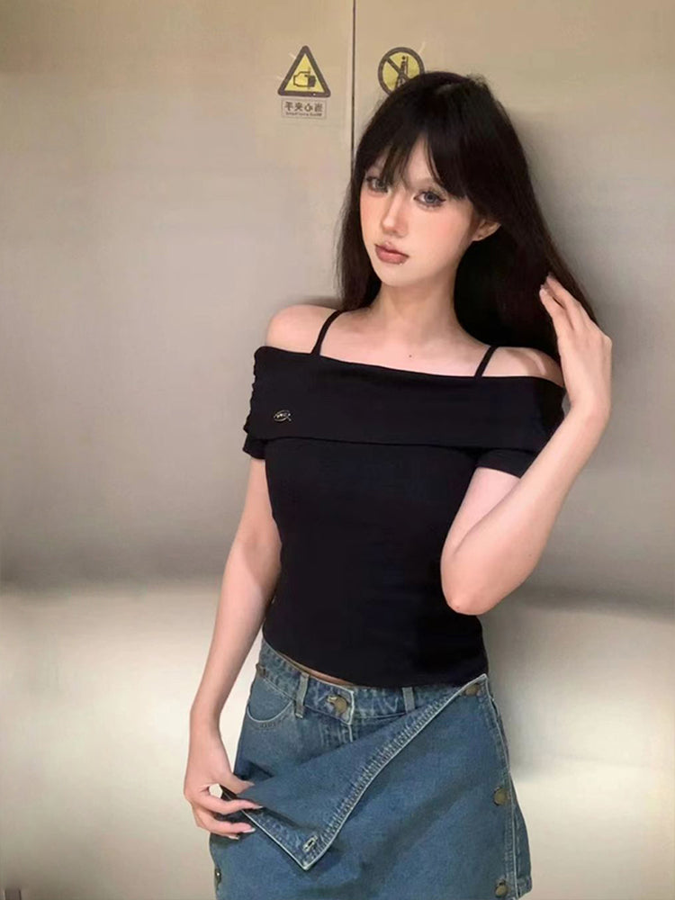 ワンポイントオフショルトップス