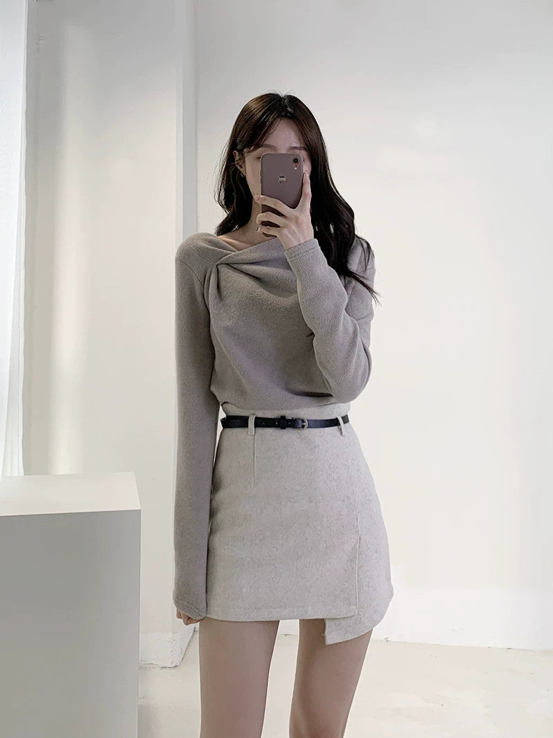 アシンメトリードレープニット