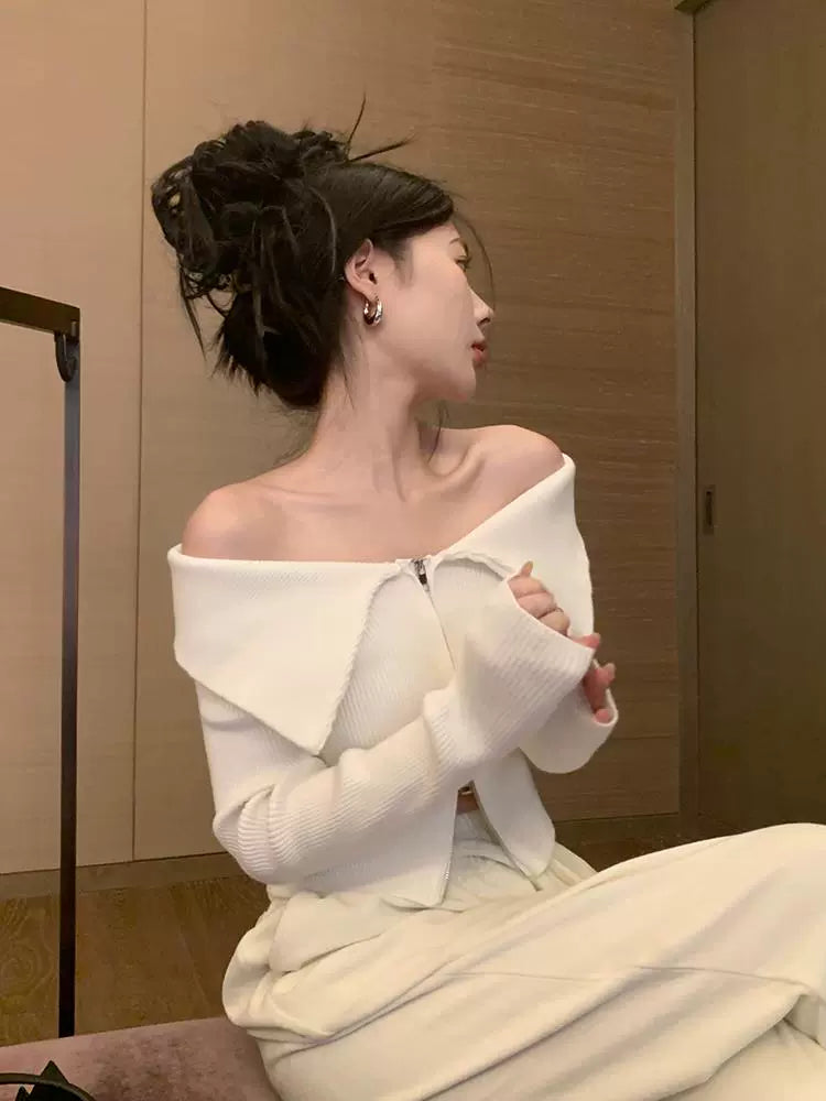 ダブルジップオフショルダーニット