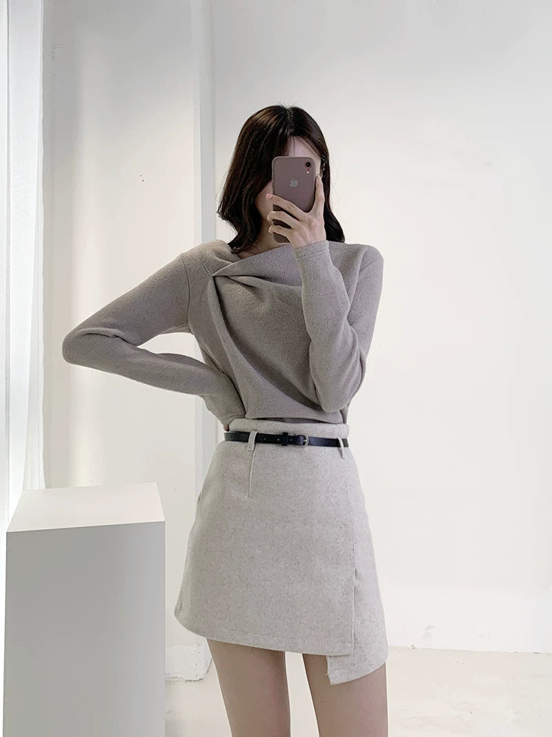 アシンメトリードレープニット