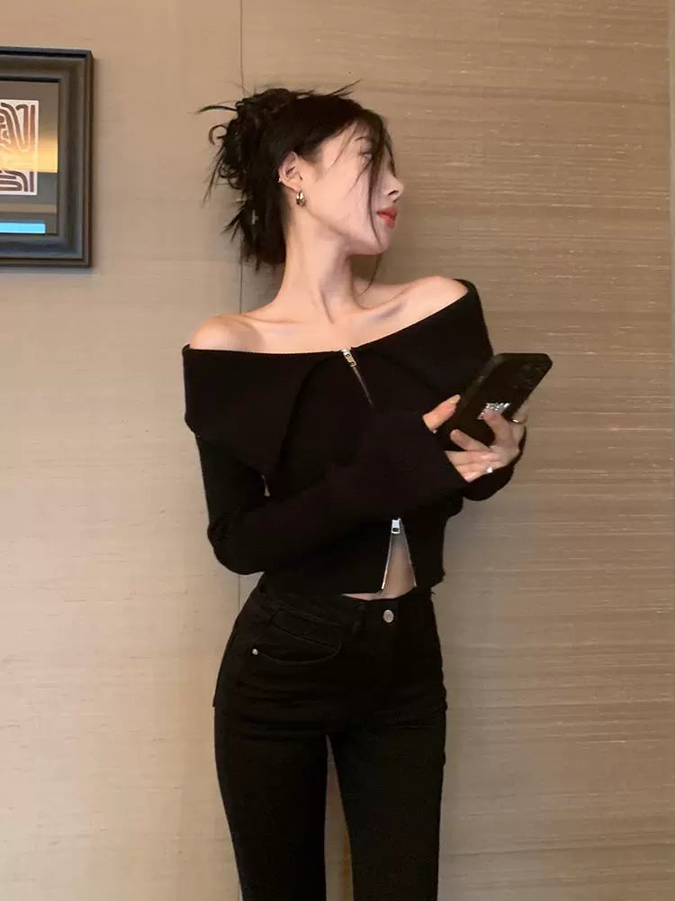 ダブルジップオフショルダーニット