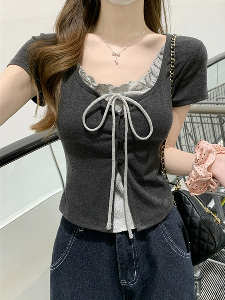 リボンフリルレイヤードTシャツ
