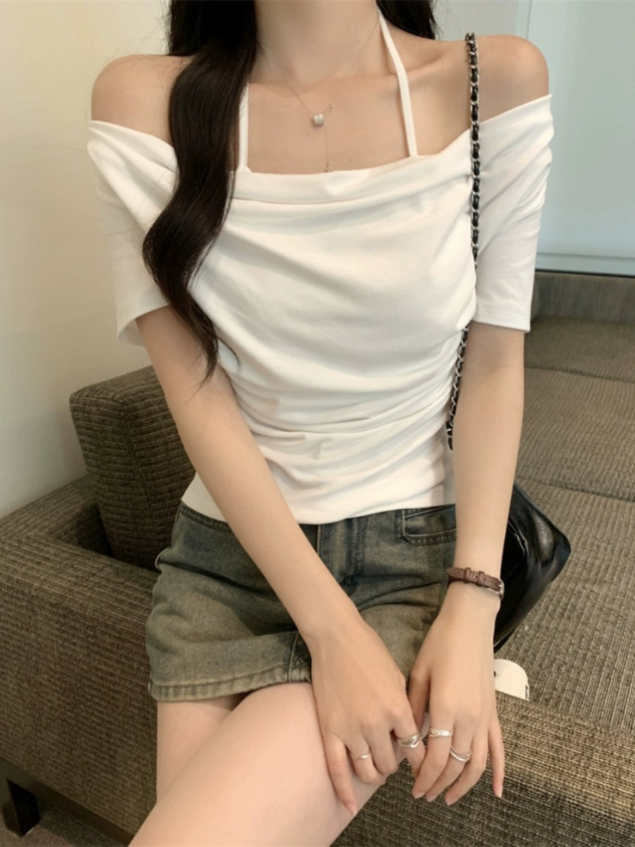 ホルターネックワンショルダーTシャツ