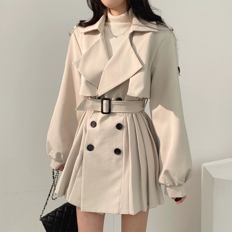 ウエストベルトトレンチライクプリーツワンピース