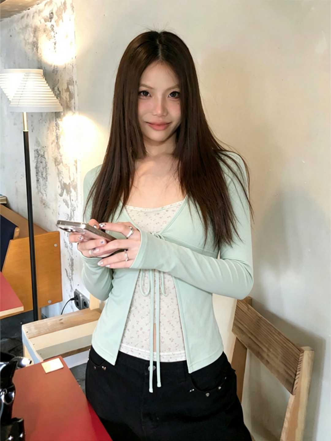 ミントリボンレイヤードトップス