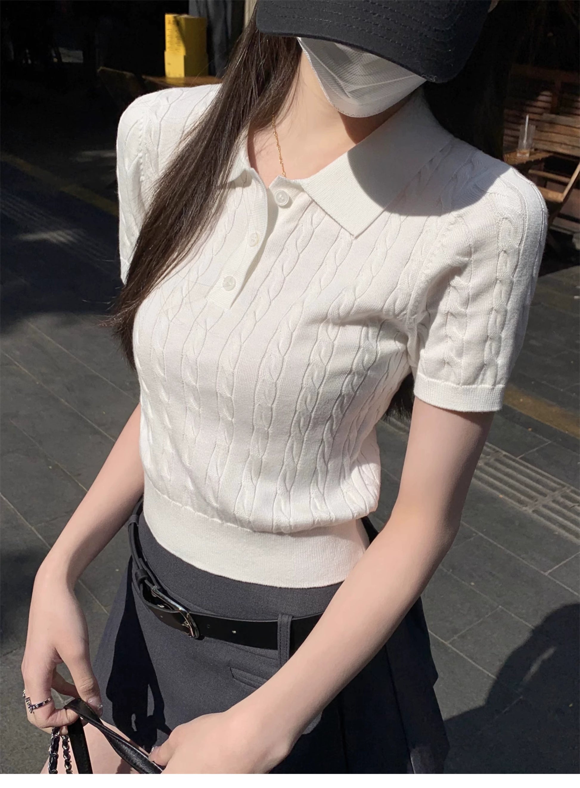 ケーブルニットポロニットTシャツ