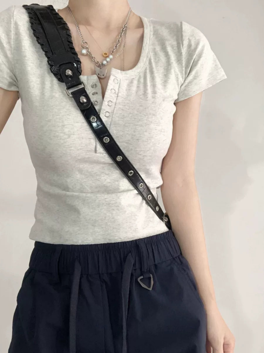 ベーシックリブヘンリーネックTシャツ