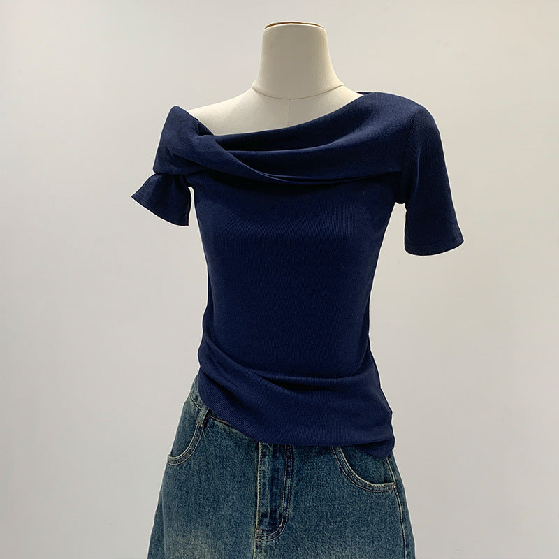 アシンメトリードレープネックTシャツ