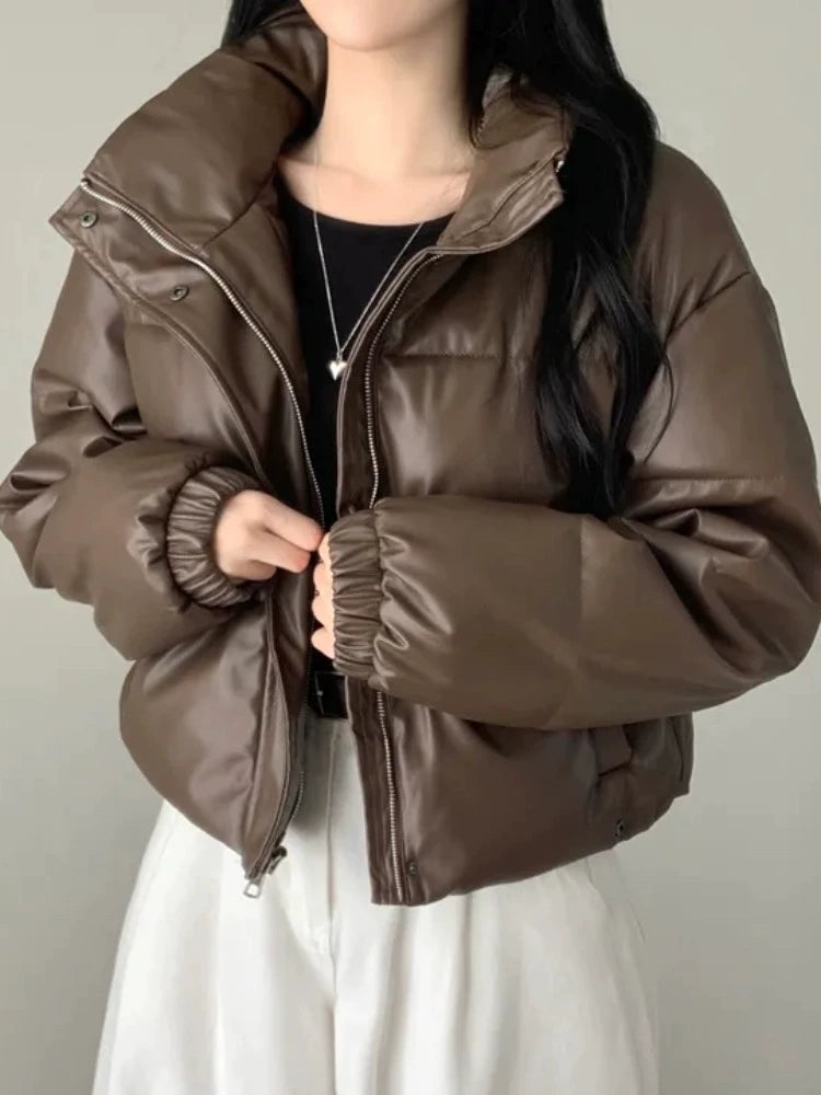EMMY レザータッチパデッドショートブルゾン emmy レザータッチパ