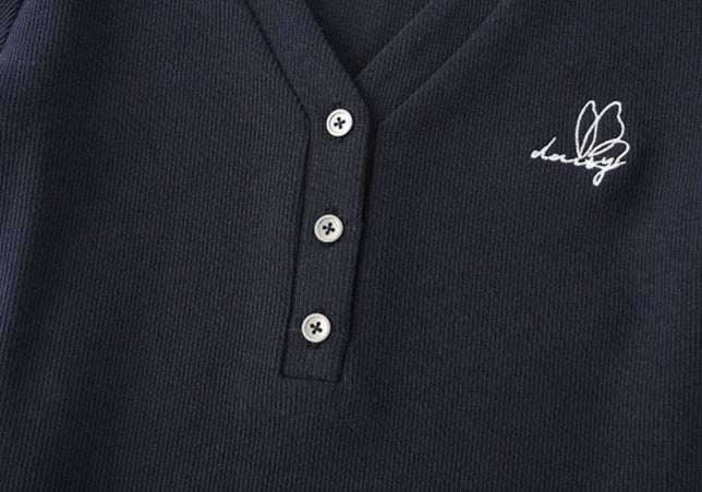 スリムフィットVネックリブTシャツ