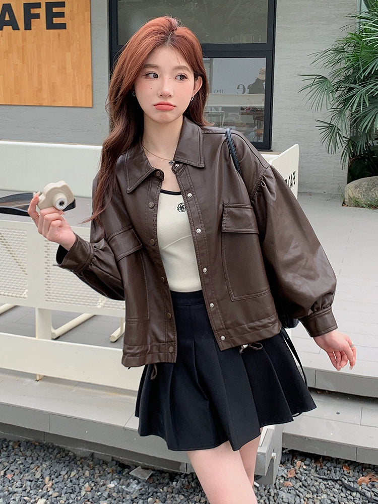ルーズシルエットフェイクレザージャケット