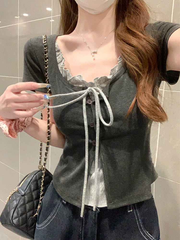 リボンフリルレイヤードTシャツ