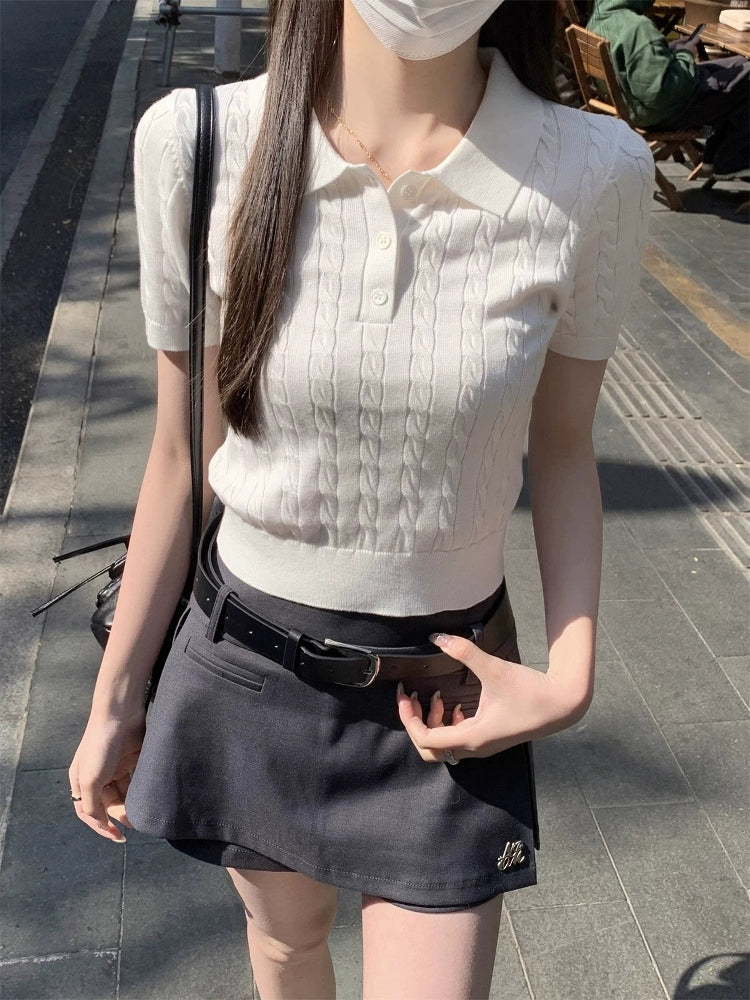 ケーブルニットポロニットTシャツ
