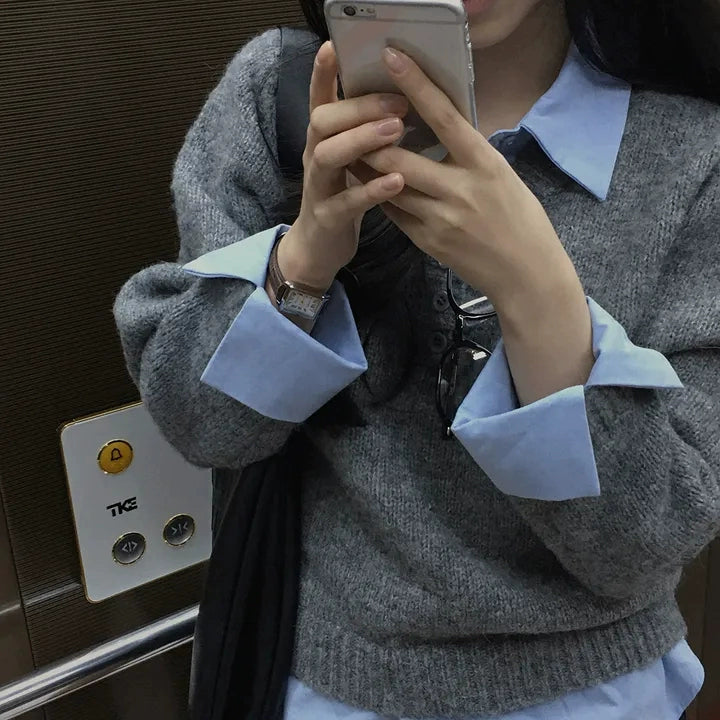 シャツドッキングボタンニット