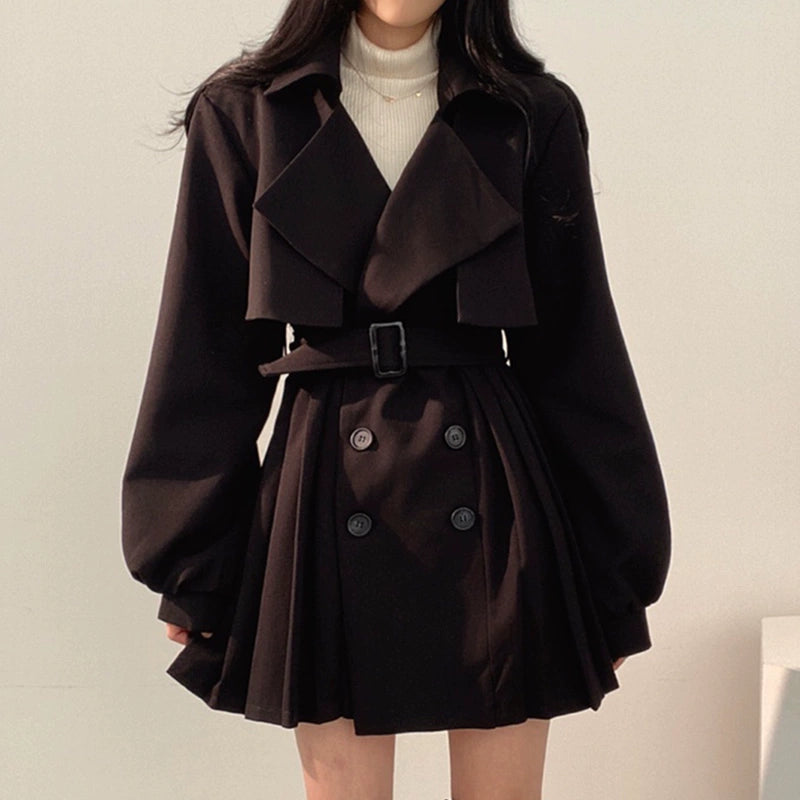 ウエストベルトトレンチライクプリーツワンピース