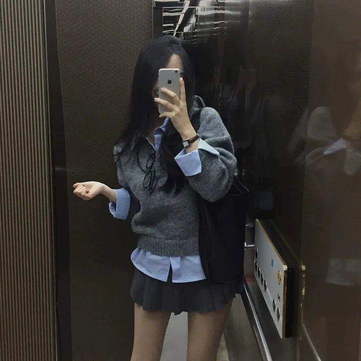 シャツドッキングボタンニット