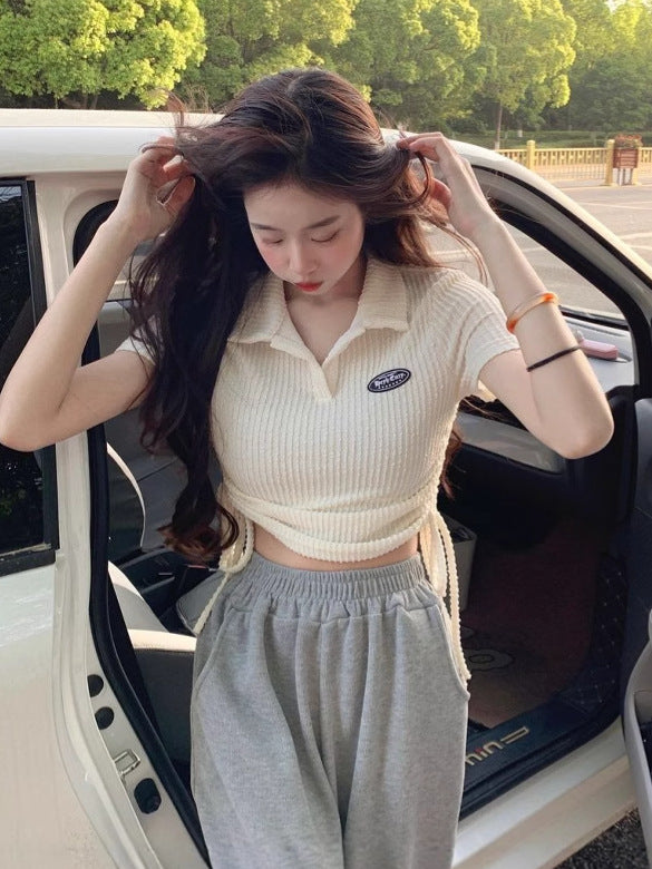 サイドギャザーリブポロTシャツ