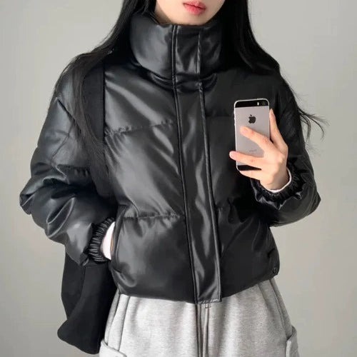 レザータッチパデッドショートブルゾン