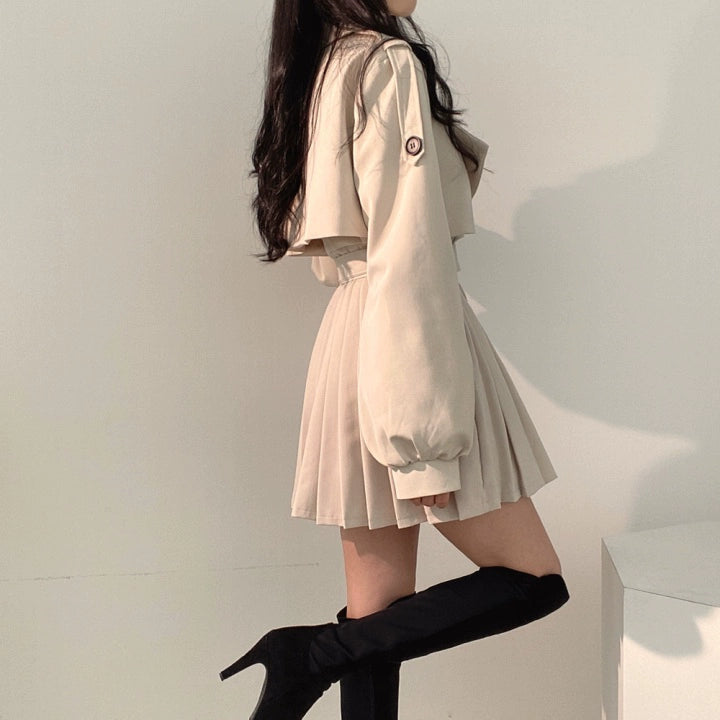 ウエストベルトトレンチライクプリーツワンピース