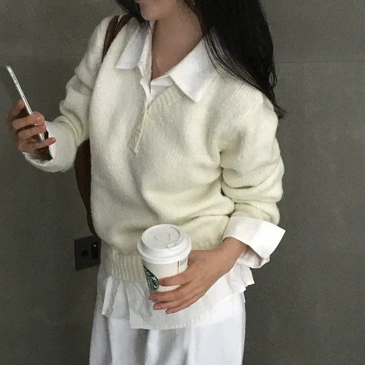 シャツドッキングボタンニット