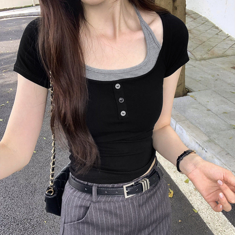 ホルターネックスクエアネックTシャツ