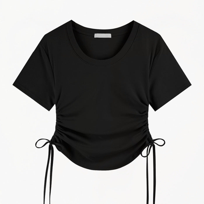 ラウンドネックサイドギャザーTシャツ
