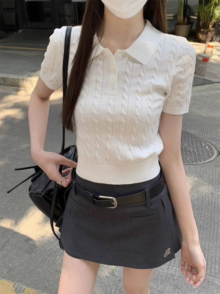 ケーブルニットポロニットTシャツ
