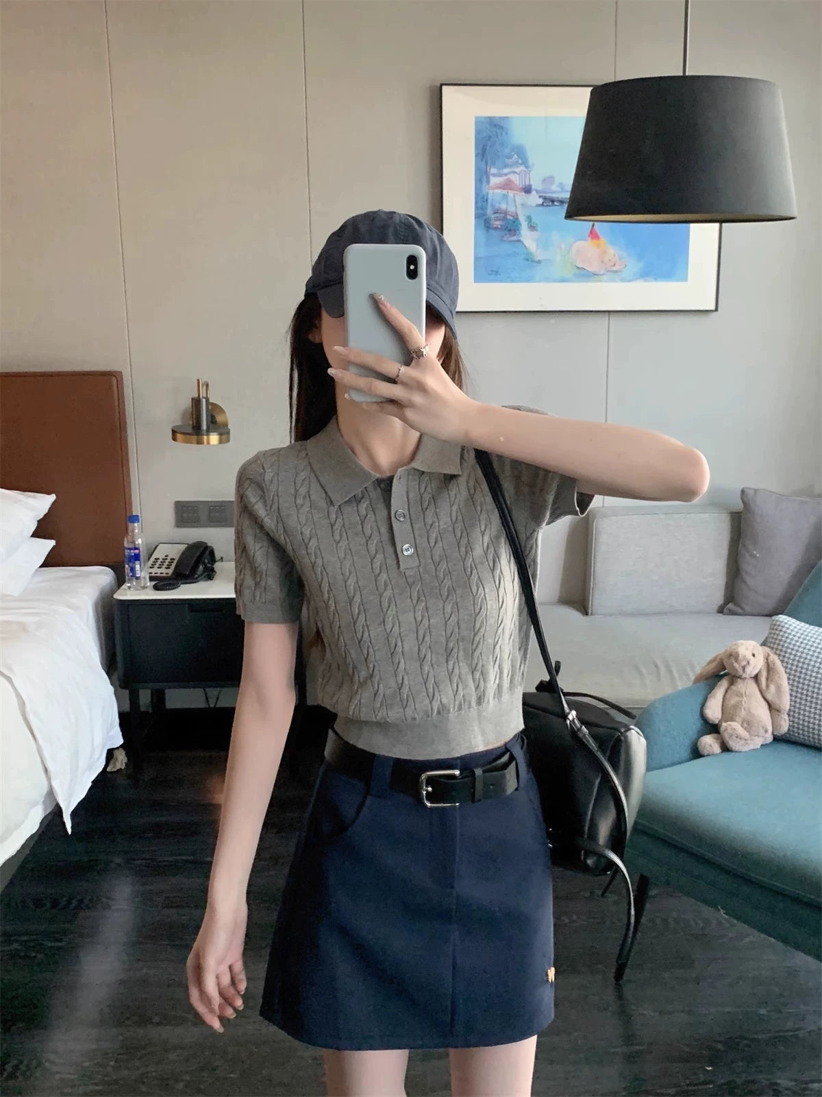 ケーブルニットポロニットTシャツ