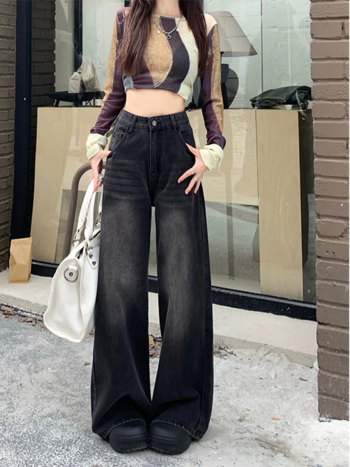 ローライズウォッシュワイドデニム