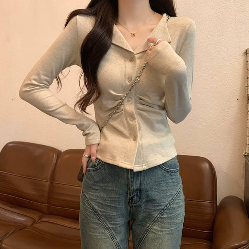 Vネックシャーリングスリムカーディガン