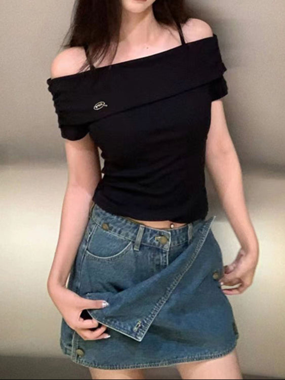 ワンポイントオフショルトップス