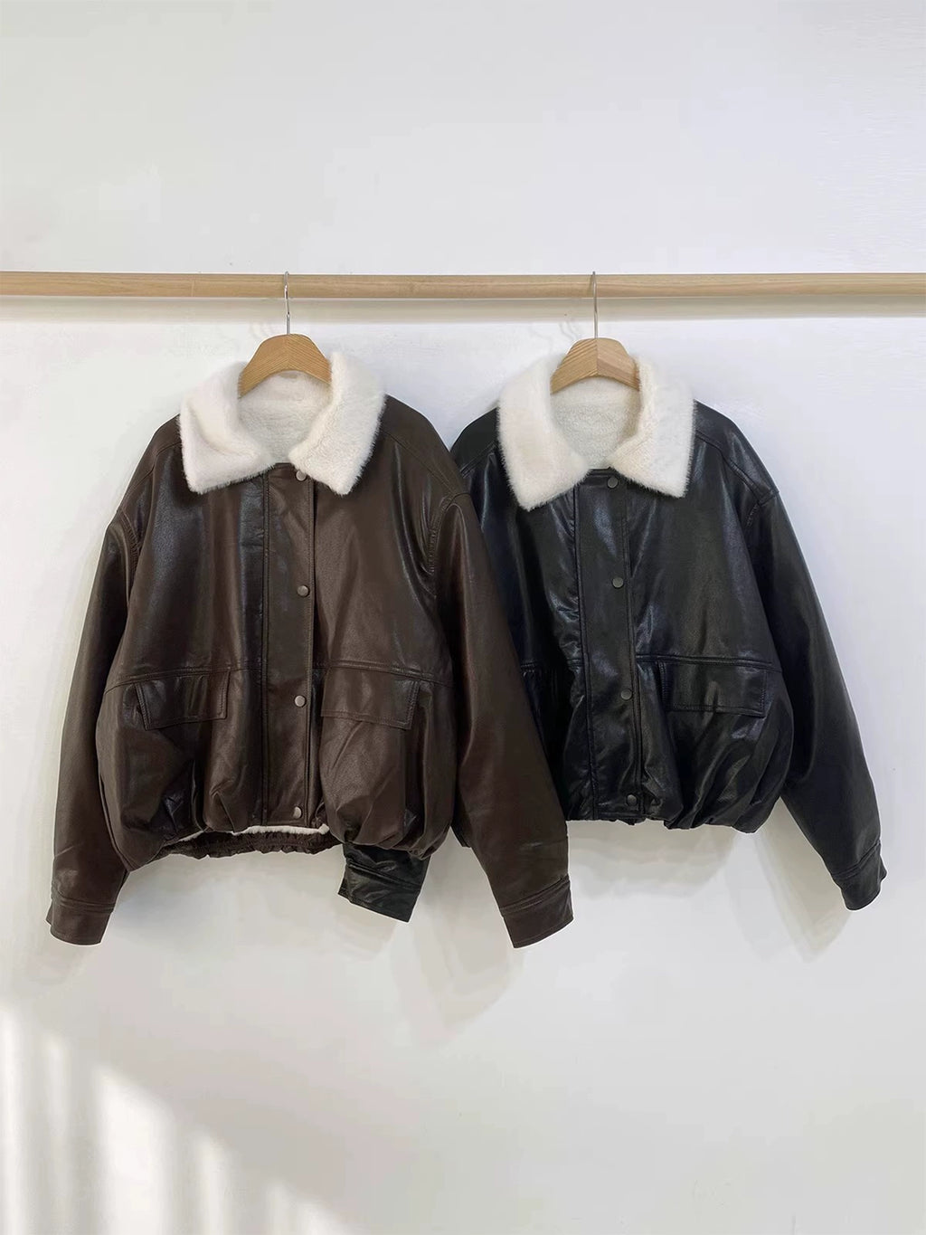 フェイクファーPUレザーショートブルゾン