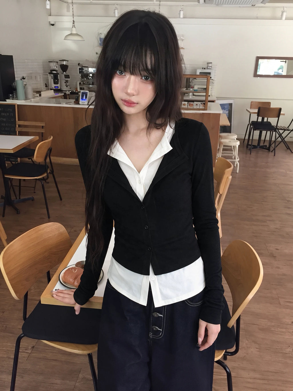 シャツドッキングVネックロングTシャツ