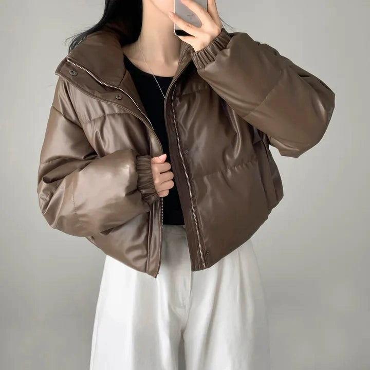 レザータッチパデッドショートブルゾン