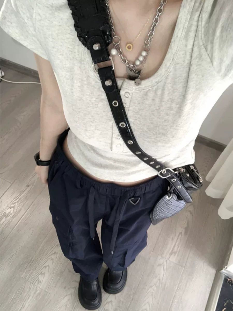 ベーシックリブヘンリーネックTシャツ