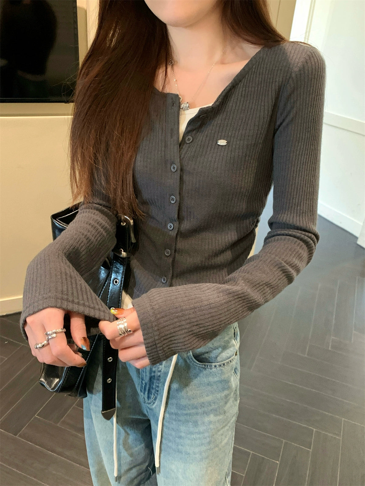 レイヤードリブロングTシャツ