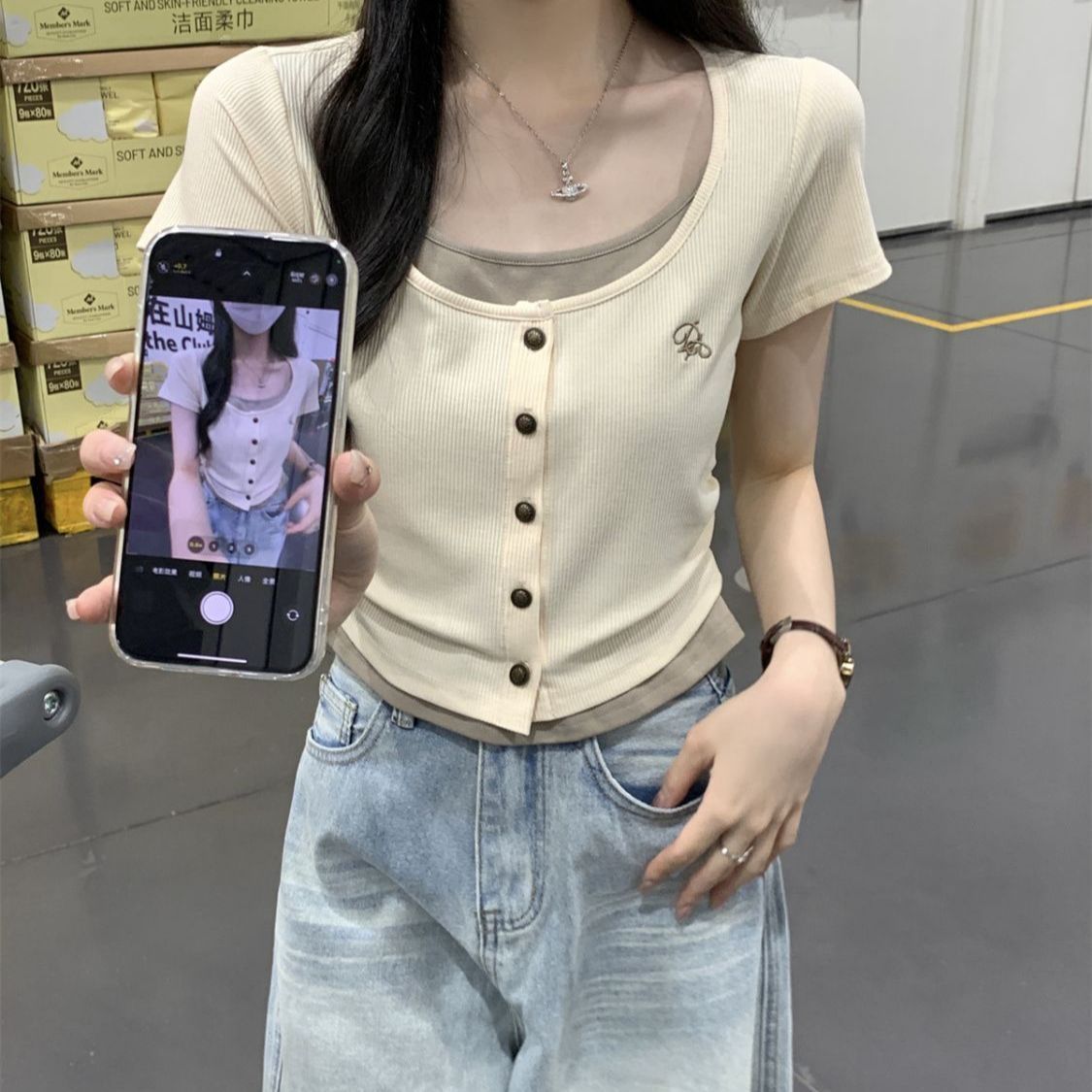 ナチュラルムードリブTシャツ
