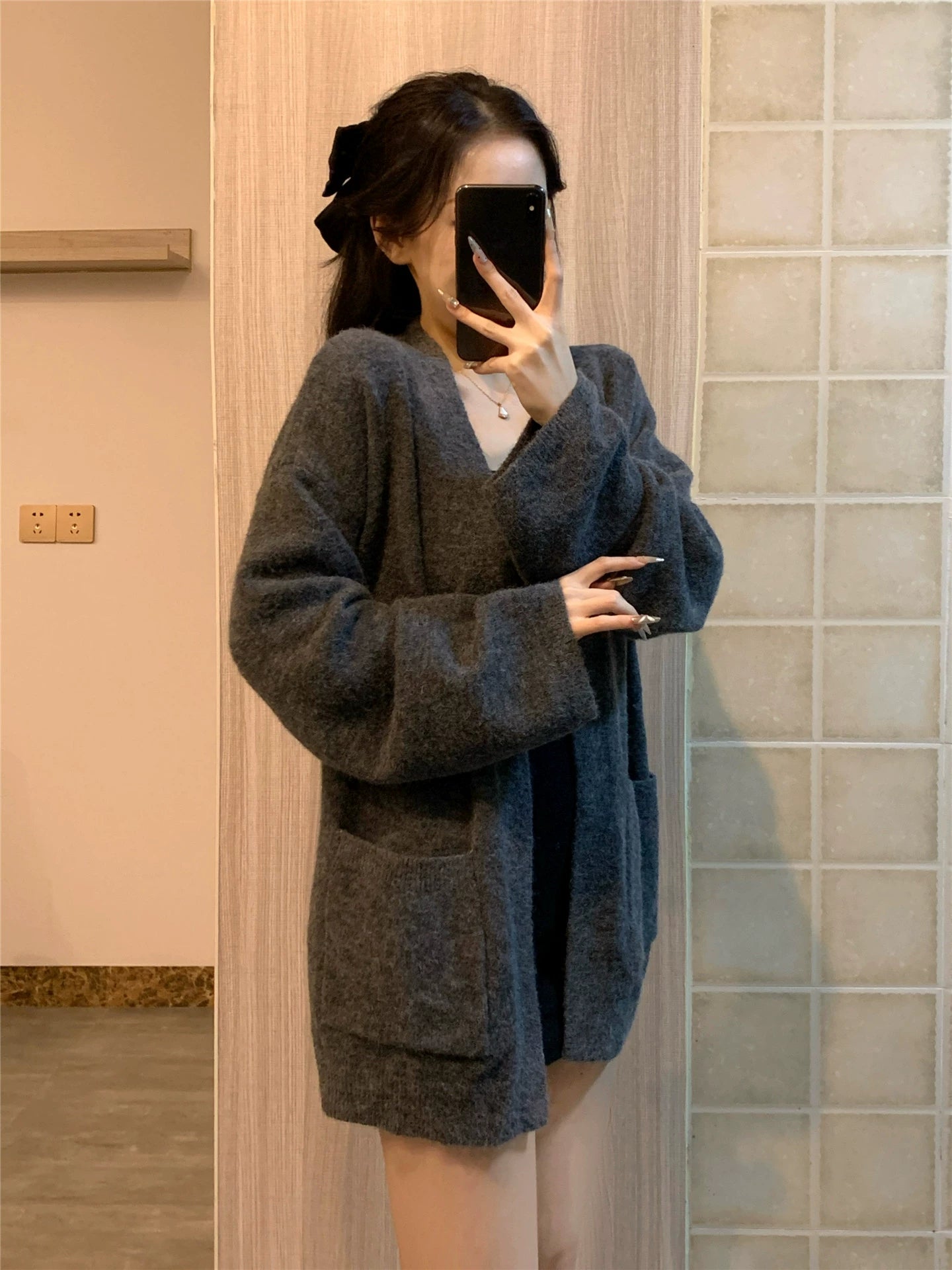 ベルトVネックニットカーディガン