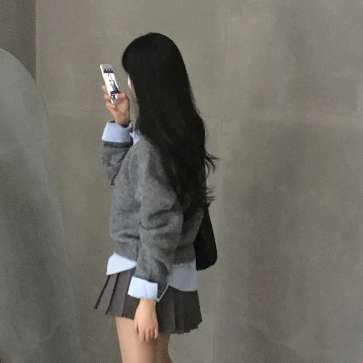 シャツドッキングボタンニット