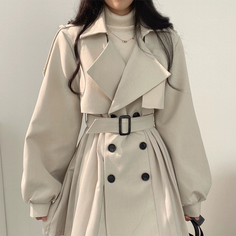 ウエストベルトトレンチライクプリーツワンピース