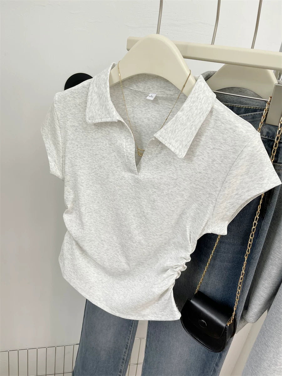 サイドギャザースリムポロTシャツ
