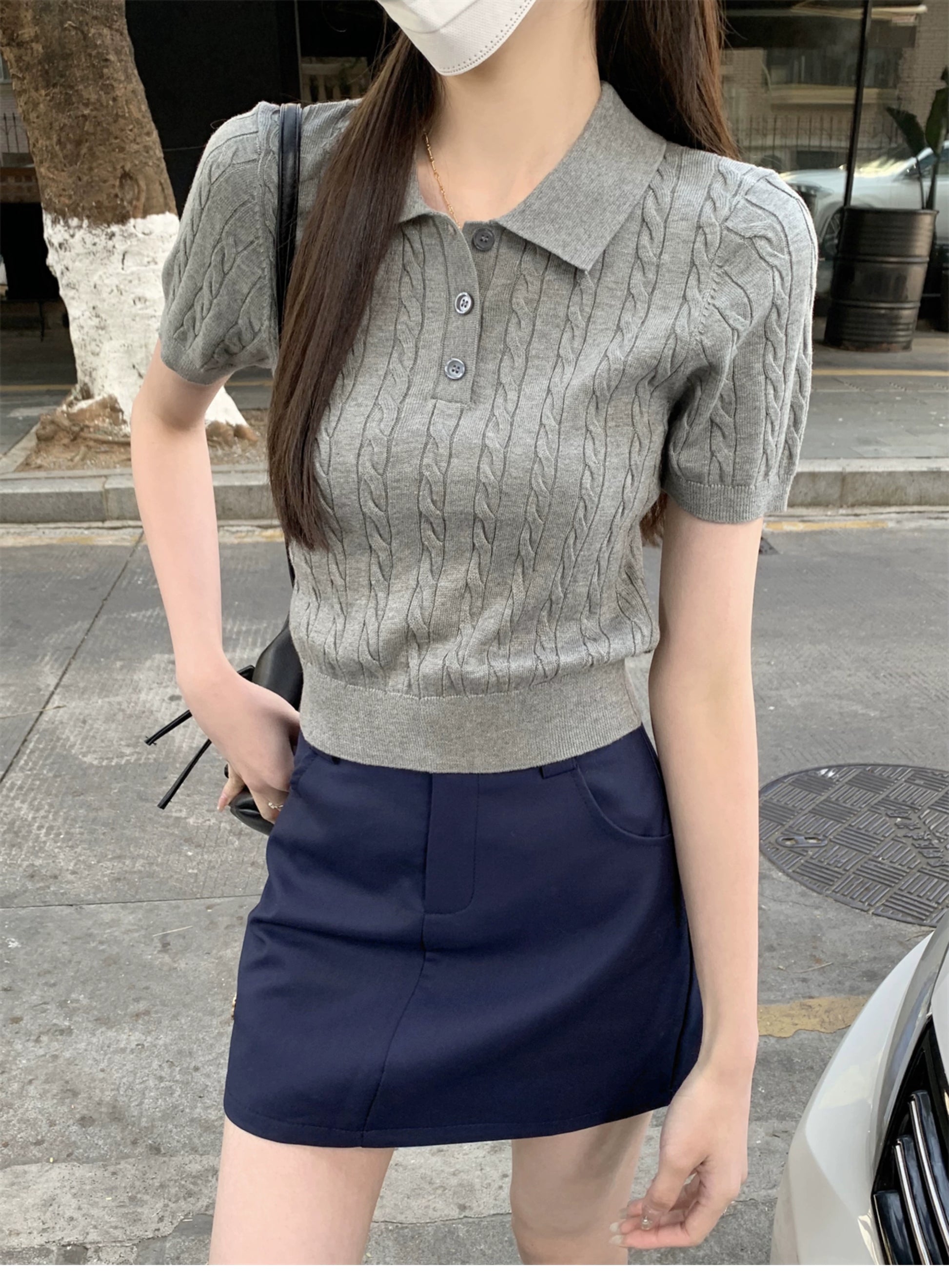 ケーブルニットポロニットTシャツ